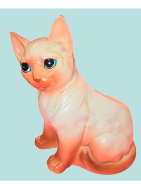 Napco Mcm Vintage Ceramic Siamese Cat Planter Orange Cream Blue Eyes Kitsch